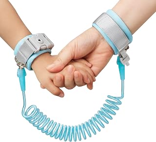 PandaEar Anti Lost Wrist Link, Toddler Kids Safety Wristband Leash, Blue | Adjustable Wristband, Key Lock Design, Retractable 4.5ft Cord, 360° Swivel, Child Safety Leash for Travel & Crowded Places