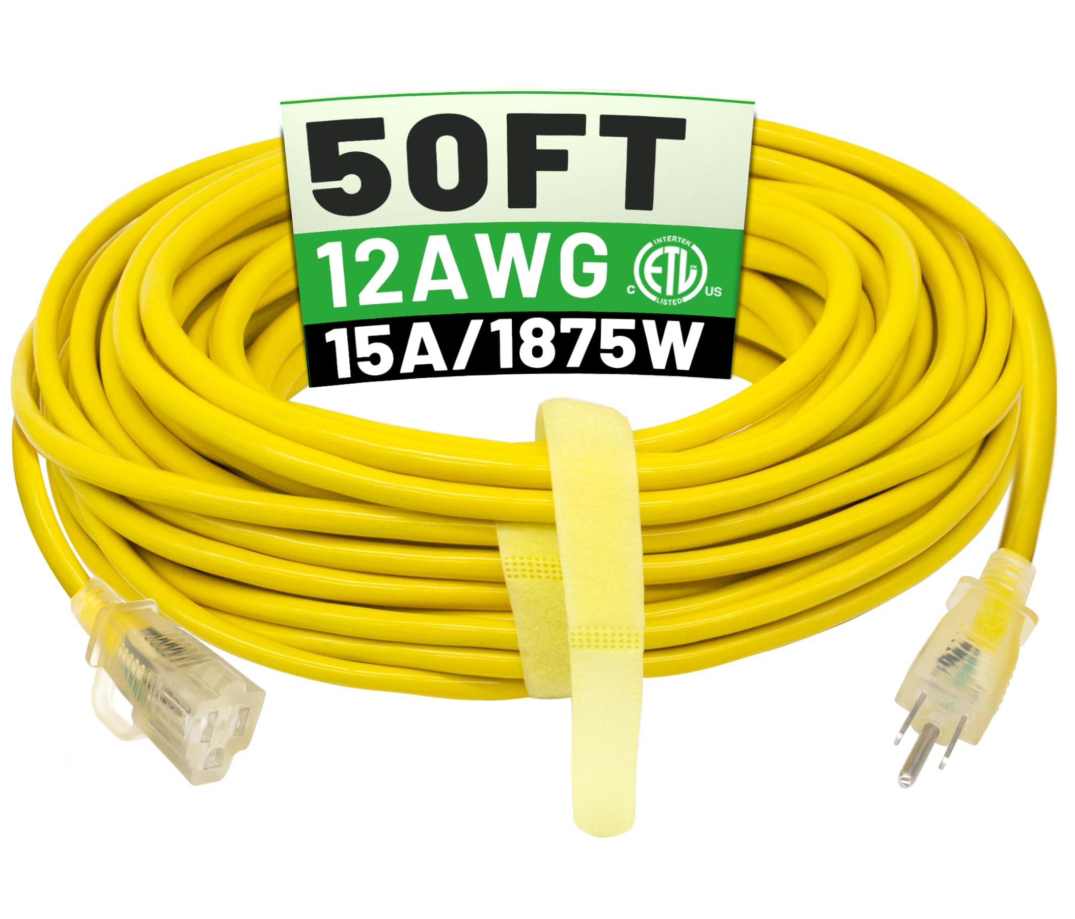 POWGRN 50 ft 12/3 Outdoor Extension Cord Waterproof Heavy Duty with Lighted Indi