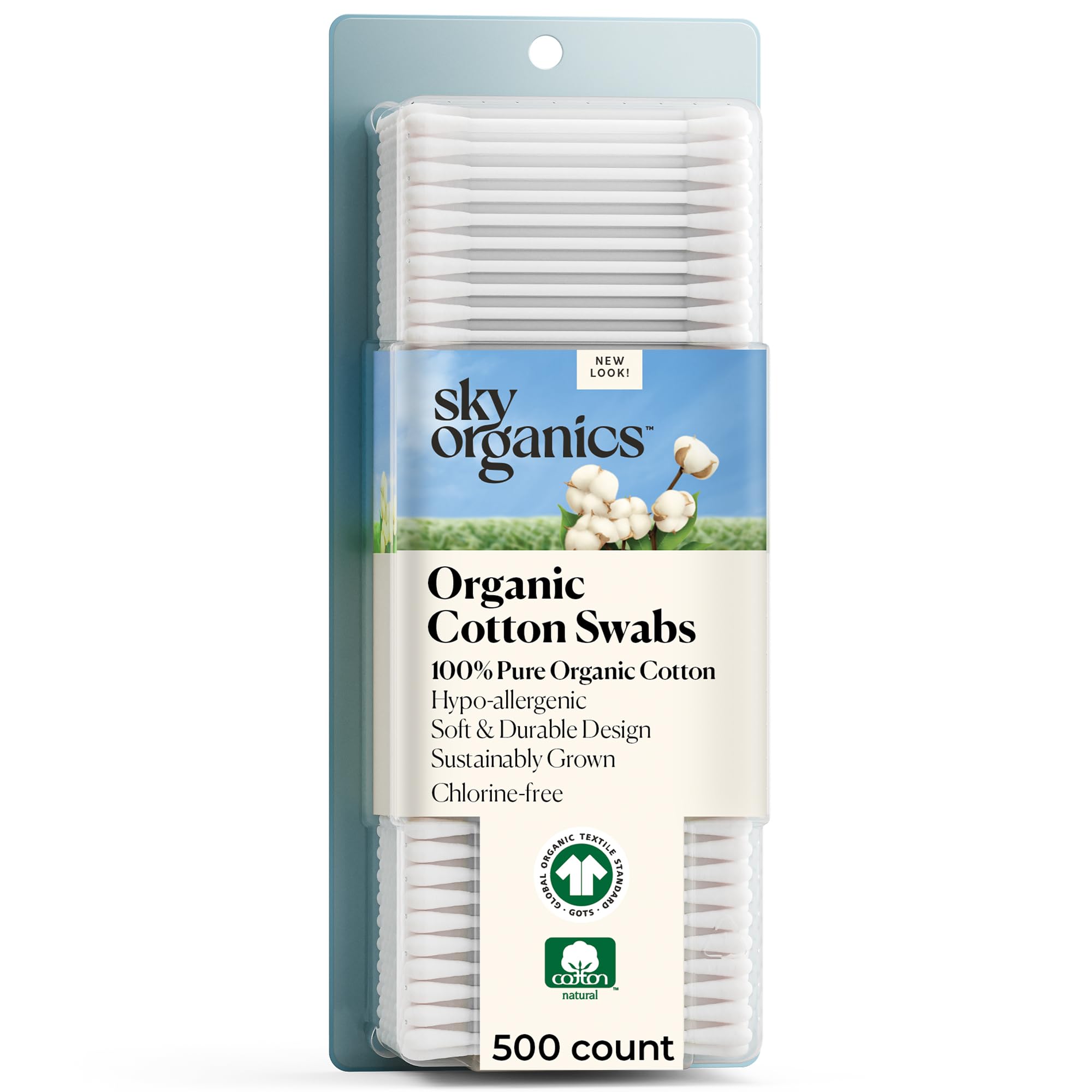 Sky Organics Organic Cotton Swabs 500 Ct, 100% Pure, Natural, Chlorine-Free | Hy