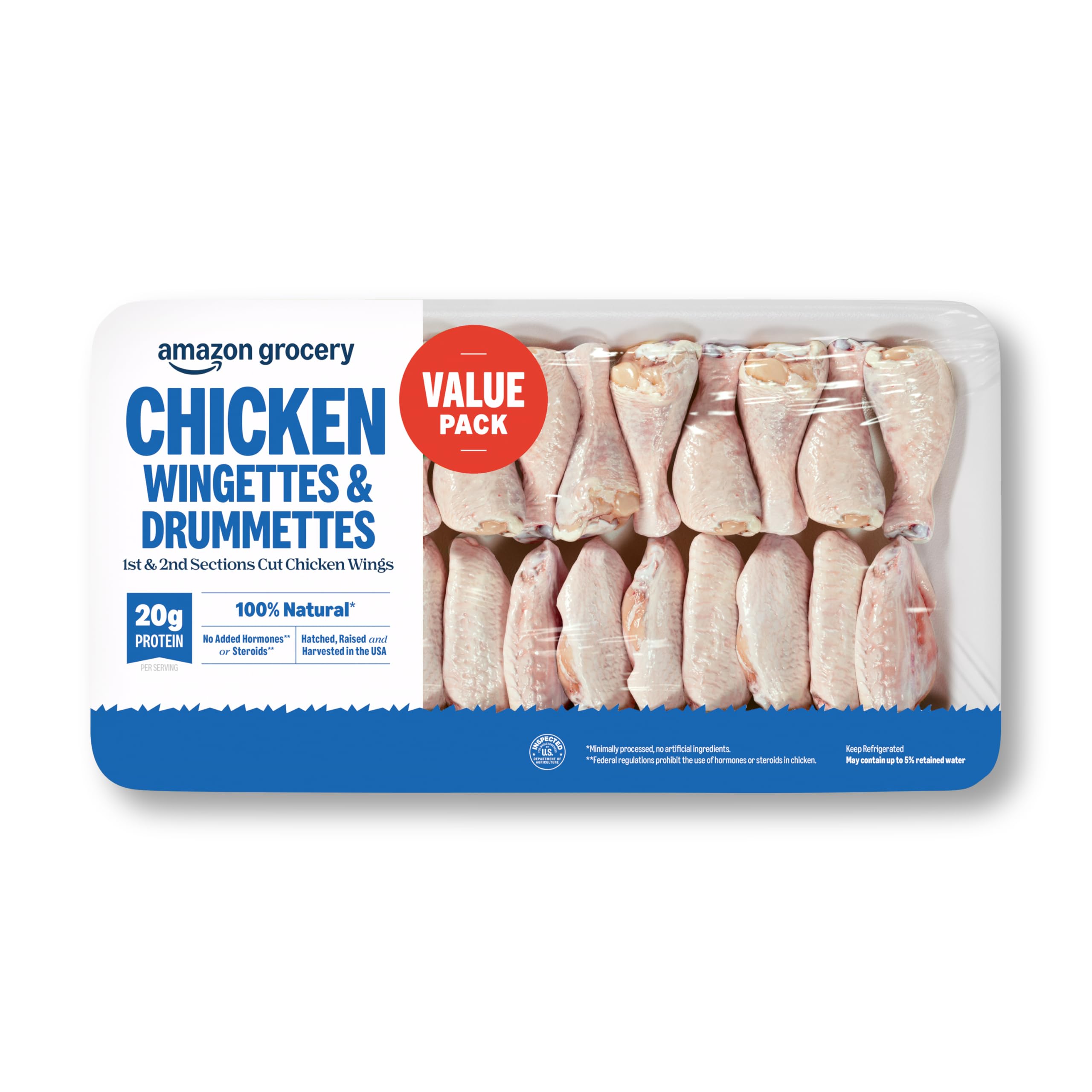 Amazon Grocery, Chicken Wingettes & Drummettes Value Pack, 100% Natural, Weight 