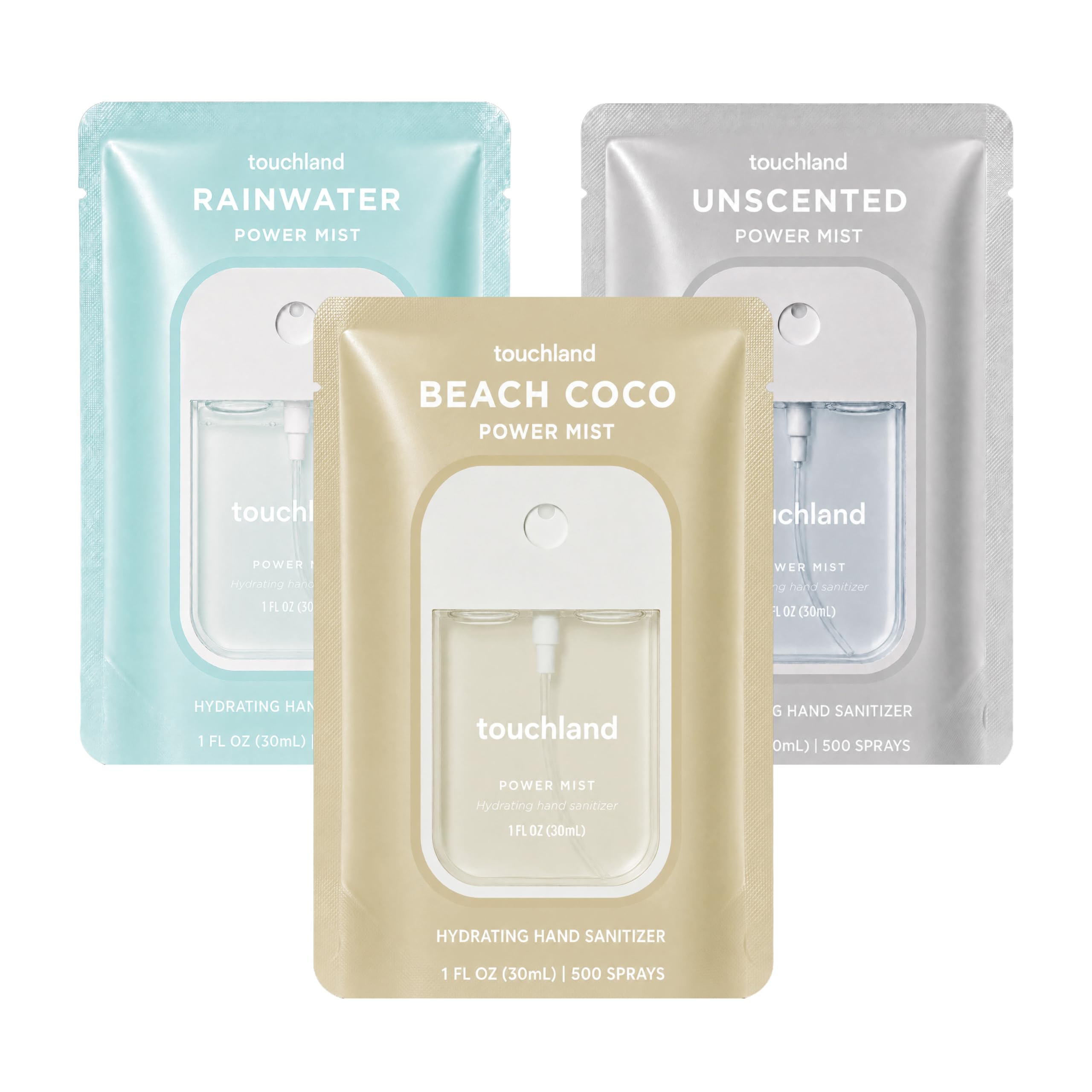 Touchland Dye Free Trio Hydrating Hand Sanitizer Spray Set Travel Size | TSA rea
