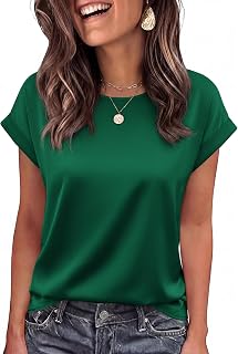 BTFBM Sommer-Tops für Damen, elegante Satin-Blusen, lockerer Rundhalsausschnitt, kurzärmelig, für Arbeit, Business, Freizeit, Outfit