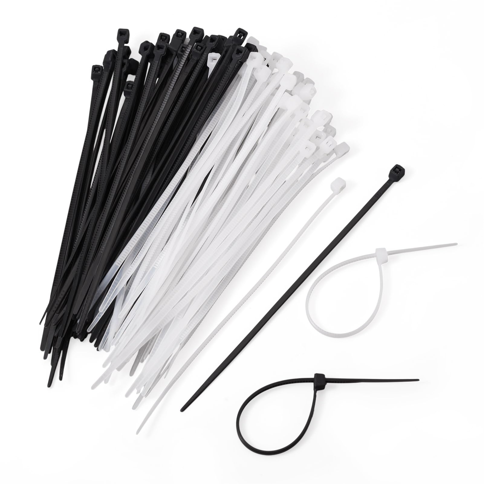 100 Pcs Nylon Cable Ties Black and White Self-Locking Multipurpose for Home Offi