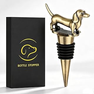LKKCHER Dachshund Wine Stopper, Wine Gifts for Men Dad Women Sausage Dog Lovers, Bottle Stoppers for Wine Champagne, Birthday Gifts, Father Day Gifts, Christmas Gifts, Bronze