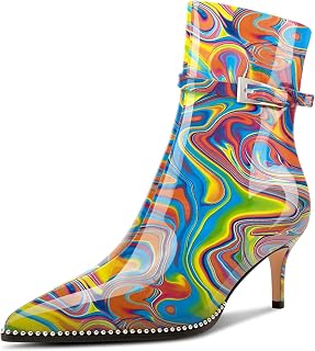 NobleOnly Women's Half Kitten Heel Closed Toe Pointed Toe Ankle Boots Buckle Closure Zipper Casual Boots 6.5cm Heels