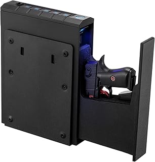 VEVOR Gun Safe, Slider Handgun Gun Safe with Fingerprint/Password/Key, 3-Way Quick Access Firearm Case Box with Lighting for 1 Pistol & Magazine, Mounted Pistol Gun Box for Nightstand Bedside Desk Car