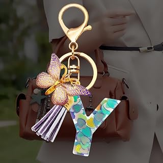 Initial Alphabet Letter Keychain for Women Girls Gift Tassel Butterfly Keychain for Backpack School Backpack