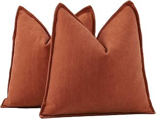 Madizz 2er Set Schlicht Chenille Kissenbezügen Weiche dekorative Kissenbezüge für Sofa Schlafzimmer Kissenhülle Rost 60x60 cm Quadrat
