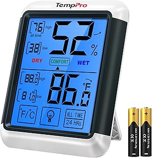TempPro TempAir Digital Indoor Hygrometer Thermometer with Touchscreen | 4-Inch Temperature/Humidity Monitor with Backlit, Room Thermometer/Humidity Meter for House Home Greenhouse