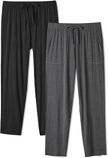 DAVID ARCHY Mens Pajama Pants Bamboo Rayon Lightweight Knit Sleep Bottoms, Soft Lounge Pants with Pockets PJs, 2 Pack
