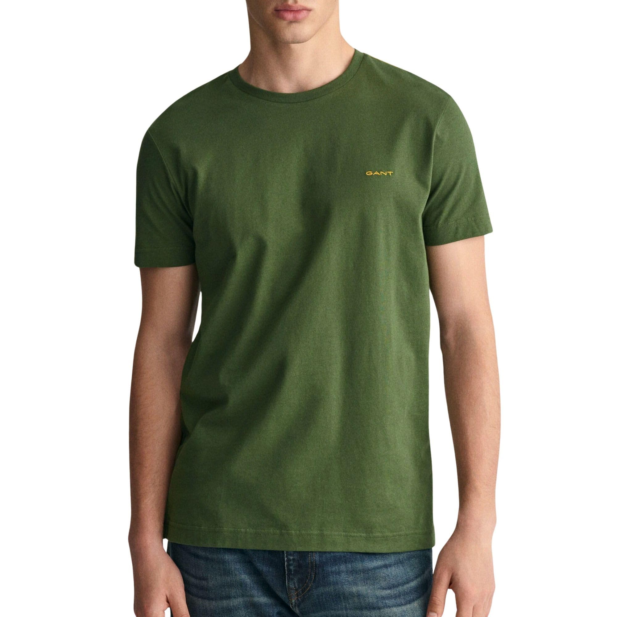 GANT Men's Short Sleeve T-Shirt with Contrast Logo, Green Pine Wood, S