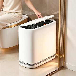 JOYBOS Bathroom Rubbish Bin, Adsorption Trash Can with Pressure Lid, 10L Dog Proof Plastic Slim Trash Bin, 3 Gallon Rubbish Bin for Home,