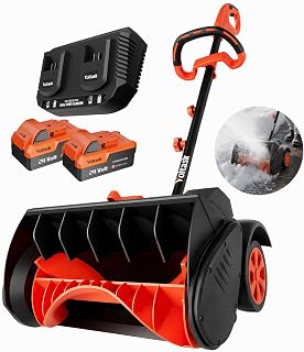 VOLTASK 48V 16-Inch Brushless Cordless Snow Shovel with Wheels, Orange | Battery snow blower with directional plate,throws snow up to 26 ft, 2*24V 4.0 Ah battery & dual Charger Included