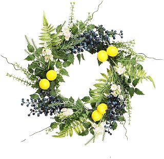 Summer Wreath Artificial Lemon Blueberry Rustic Front Door Decor