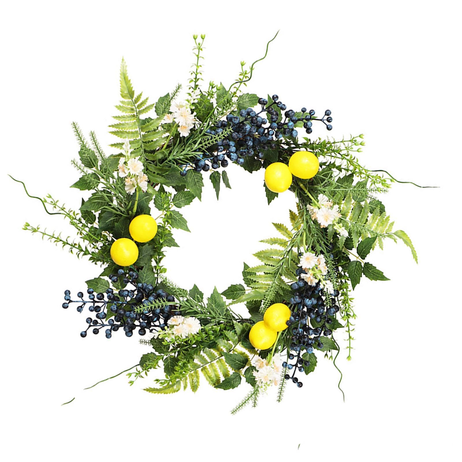 Summer Wreath Artificial Lemon Blueberry Rustic Front Door Decor