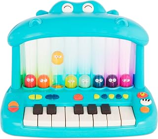 B. toys Hippo Pop Musical Toy Keyboard with Lights, Songs and Birds | Play piano with 8 keys, 15 songs, 6 nursery rhymes, 26 sounds, 5 music modes, and 8 popping bird lights, Musical, 1+ Years