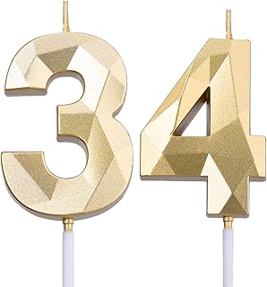 2 Inch Gold 34 Birthday Candles,34th Birthday Decorations for Women Men