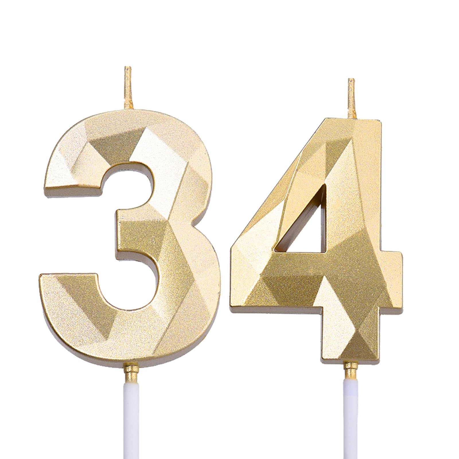 2 Inch Gold 34 Birthday Candles,34th Birthday Decorations for Women Men