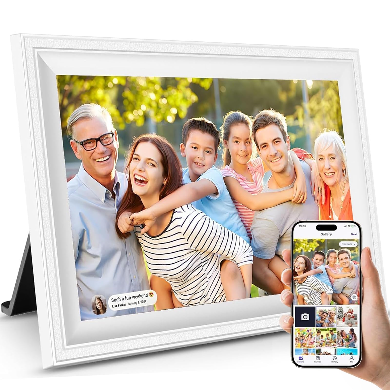 Smart White Digital Picture Frame WiFi Send Photos from Your Phone | 10.1 inch 1