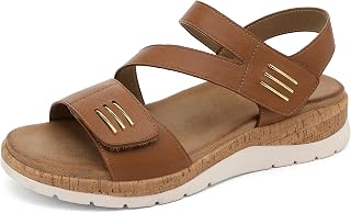 UBFEN Womens Low Wedge Walking Sandals with Arch Support