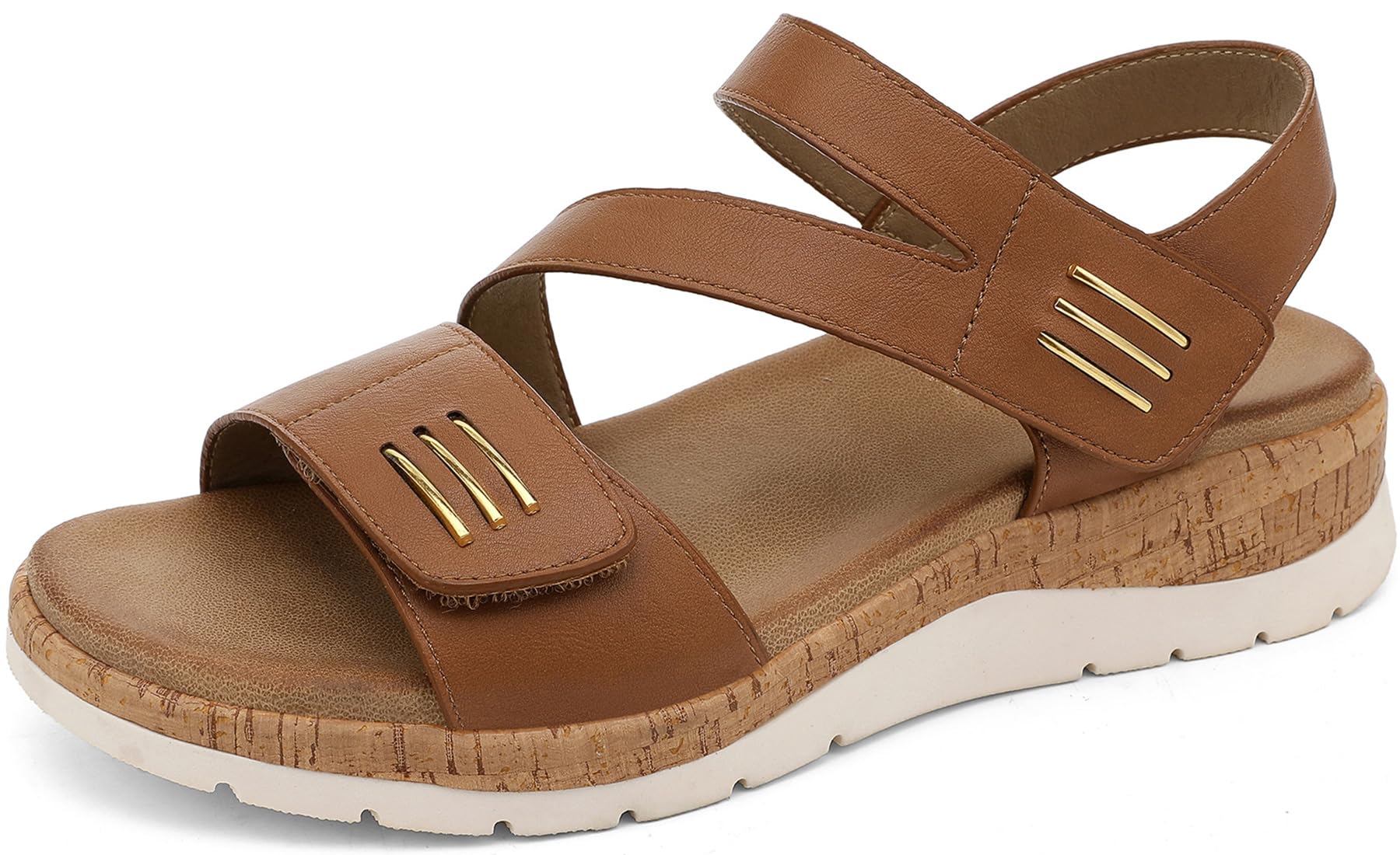 UBFEN Women Flat Sandals Arch Support Open Toe Comfortable Casual Low Wedge Sand