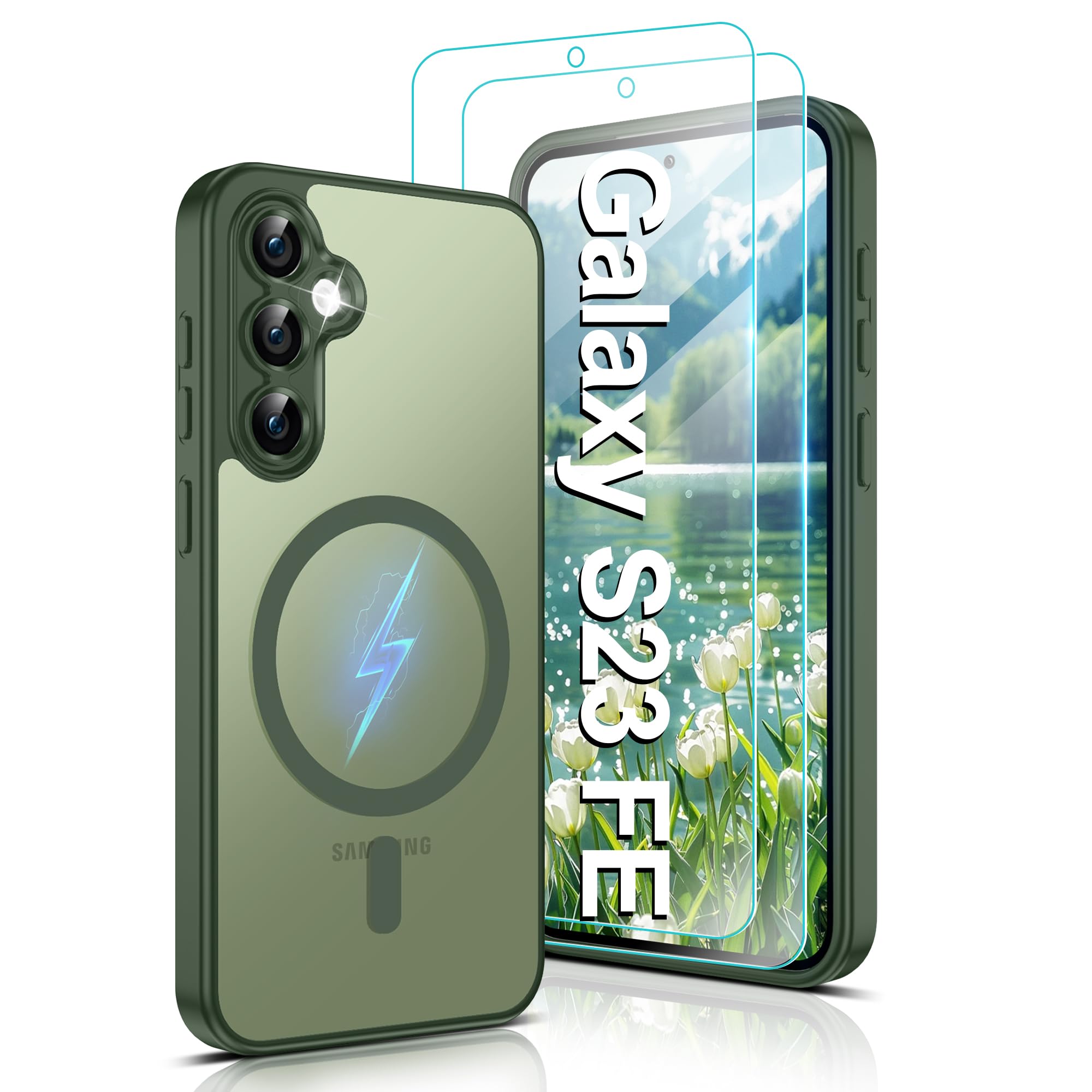 Pilaru Magnetic Case for Samsung S23 FE [Compatible with MagSafe] 2 Screen Prote