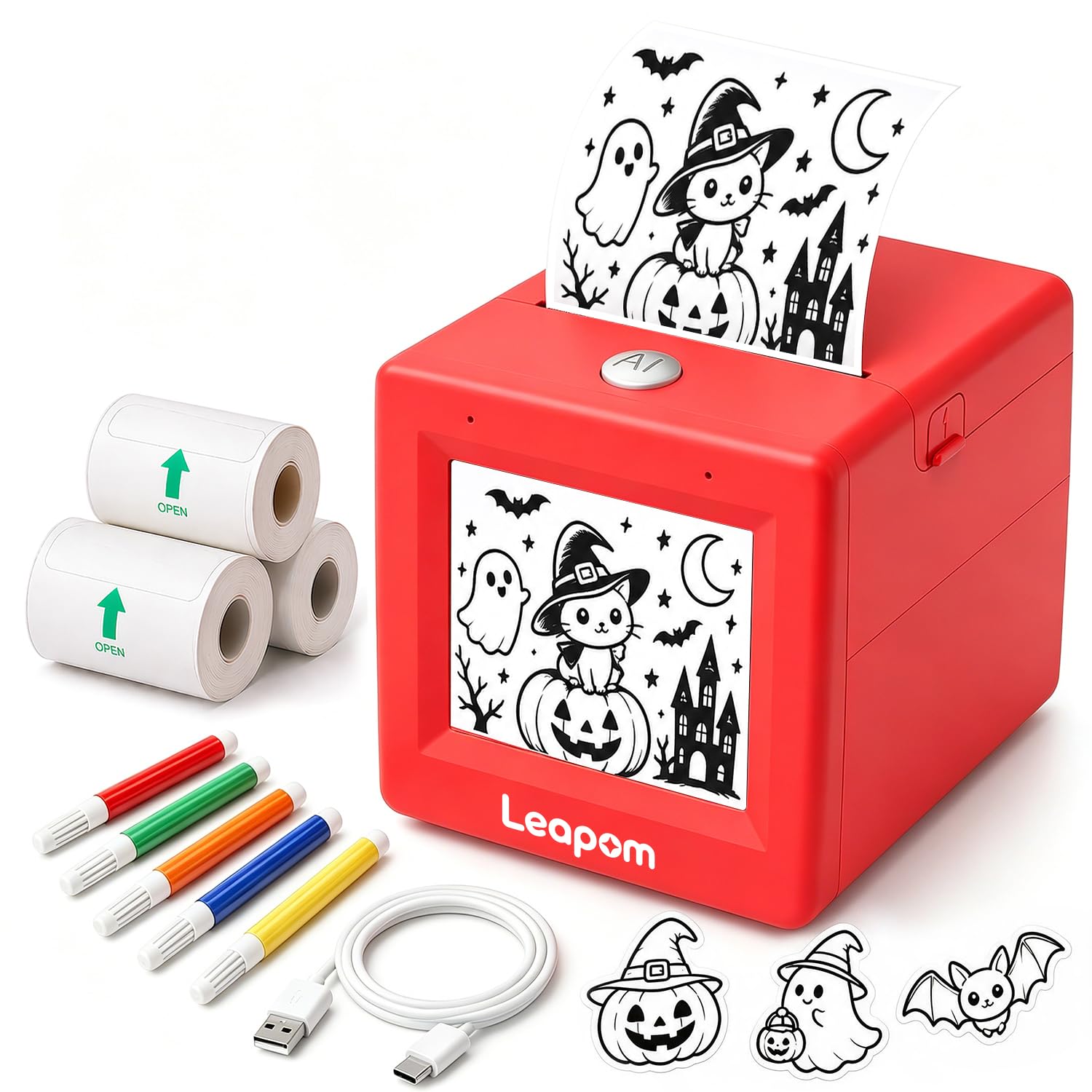 AI Voice Sticker Maker for Kids, Inkless Sticker Printer Machine Box, Red | Mini