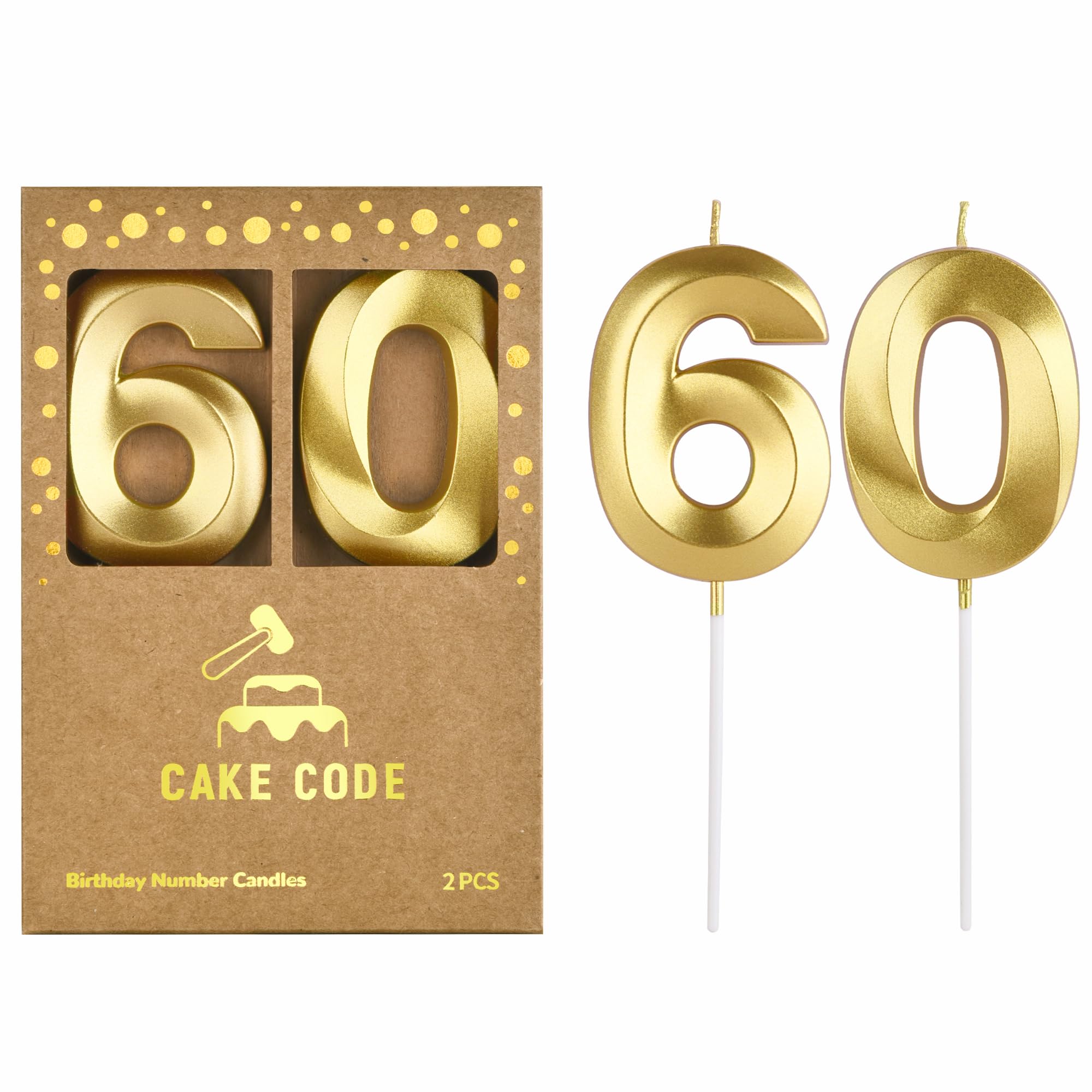 2.76 Inch Diamond Gold 60 Number Birthday Candles, Gold Number Candles, Cake Num