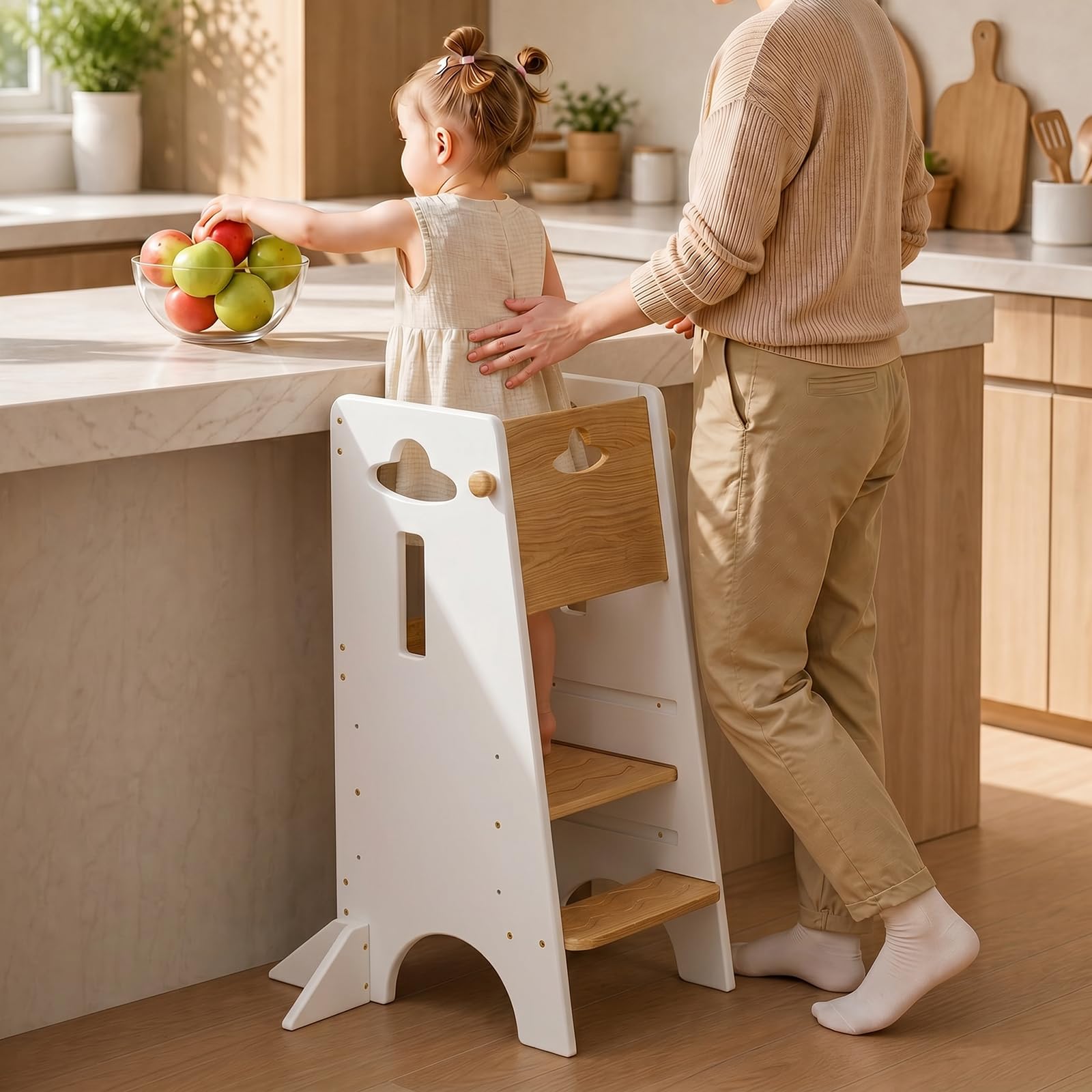 COSYLAND Toddler Standing Tower Adjustable Height - Wooden Sturdy Kitchen Step S