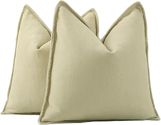 Madizz Set of 2 Simple Chenille Cushion Covers, Soft Decorative Cushion Covers for Sofa, Bedroom, Yellow Green, 60 x 60 cm, Square