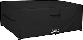 Dokon Garden Furniture Cover Waterproof, Large Outdoor Patio Table Covers | Heavy Duty Oxford, Waterproof Nano Coating, Windproof Straps & Drawstring, Hidden Vents, Anti-UV, 250x210x90cm, Black