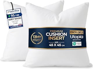 Utopia Bedding Cushion Inserts 45cm x 45cm (18x18 inch) Pack of 2 Hollowfibre Inner Pads for Sofa or Bed – White Cushion Fillers