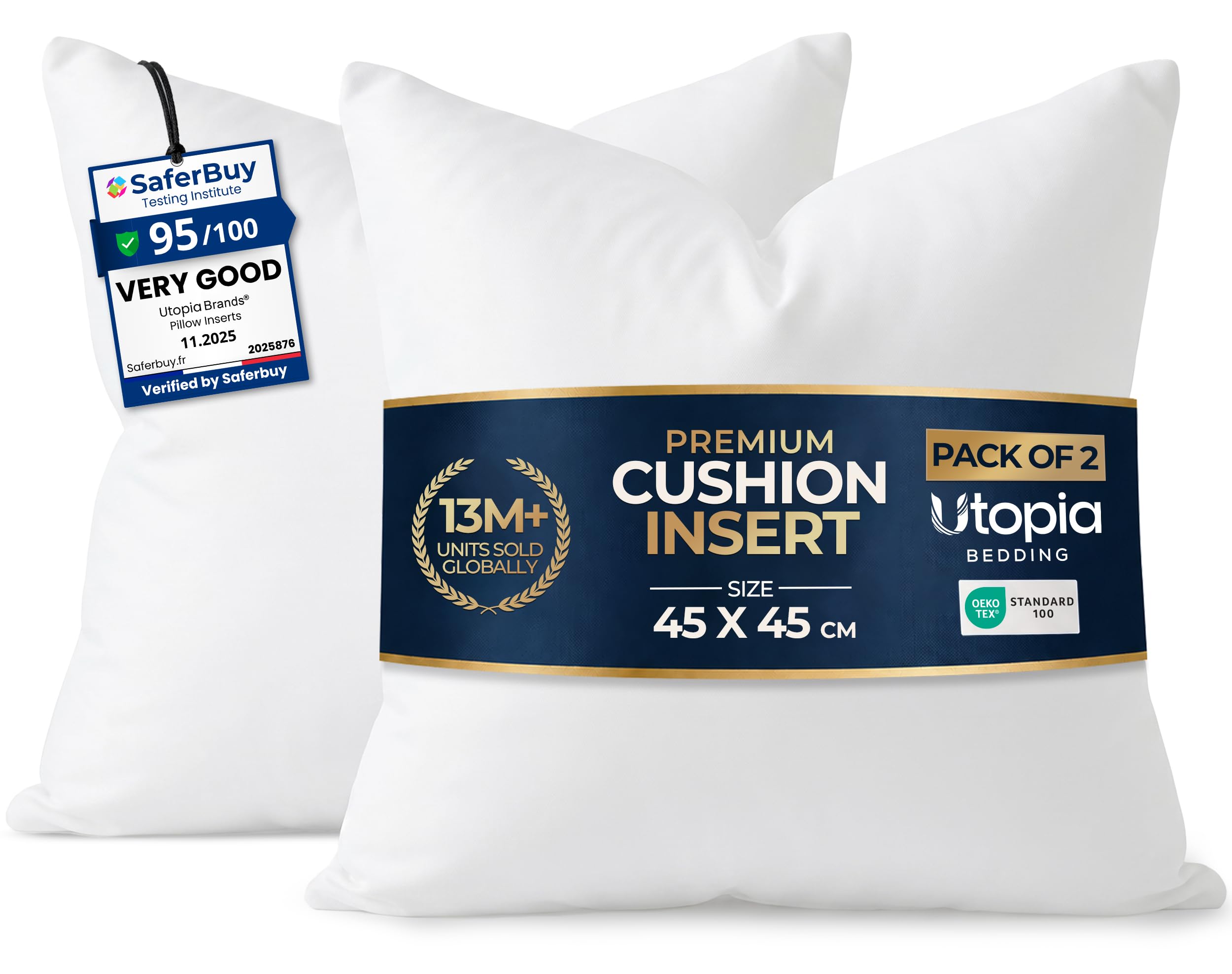 Utopia Bedding Cushion Inserts 45cm x 45cm (18x18 inch) Pack of 2 Hollowfibre In