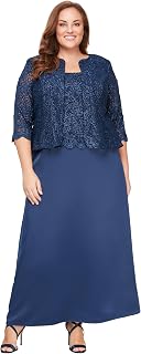 Alex Evenings Long Two Piece Mother of The Bride Dress with Lace Jacket, Wedding Guest, Formal (Plus Size) Women's Special Occasion Dress