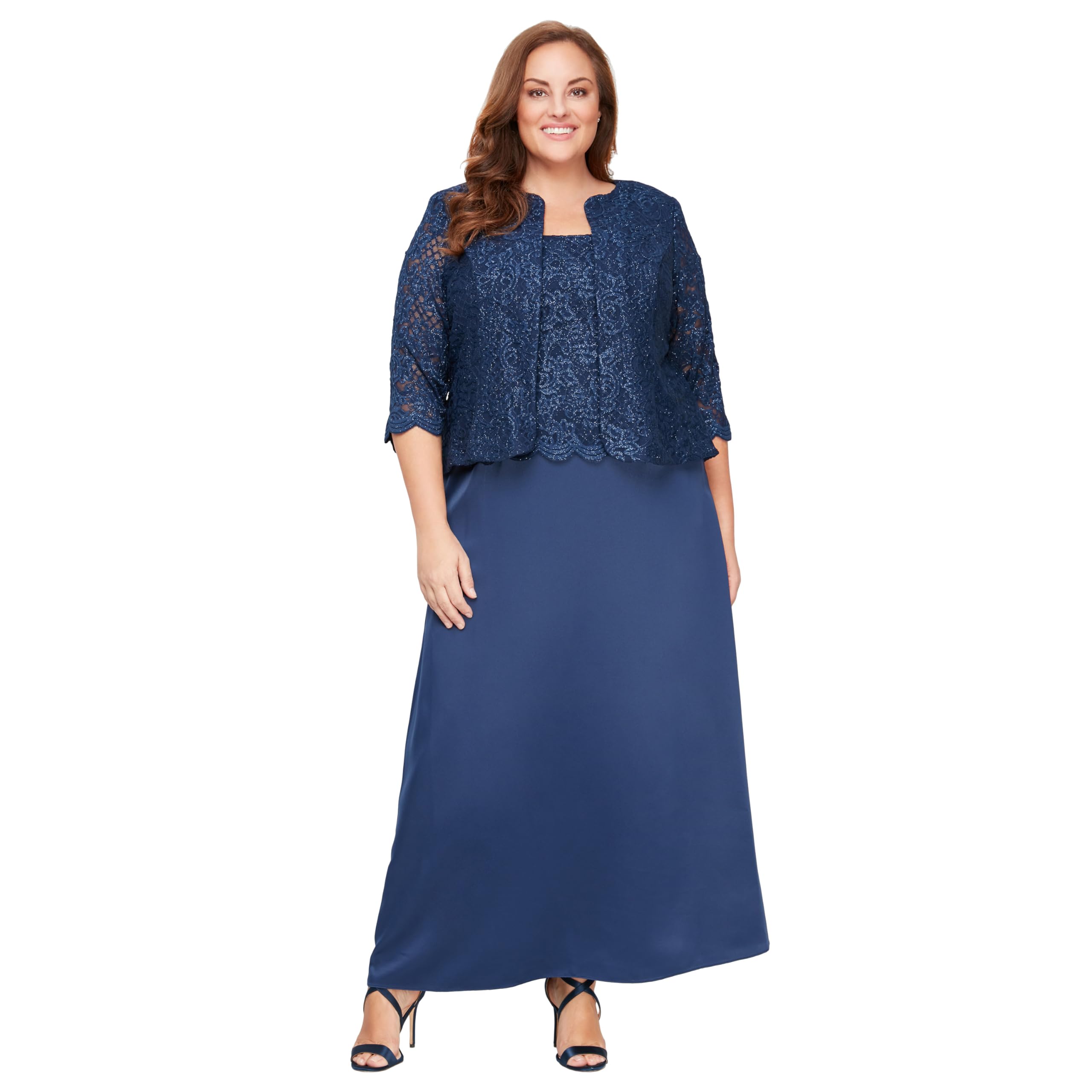 Alex Evenings Long Two Piece Mother of The Bride Dress with Lace Jacket, Wedding