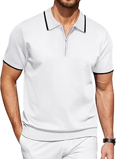 COOFANDY Men's Casual Knitted Short Sleeve Classic Fit Zip Polo Shirt