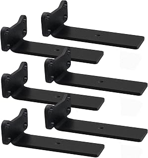 Floating Shelf Brackets Heavy Duty Industrial L Shelf Bracket 1/5 Inch Thick Premium Solid Steel Shelf Supports, Black Rustic Wall Brackets for Shelves - 6 Inch Floating Shelves Hardware (6 Pack)