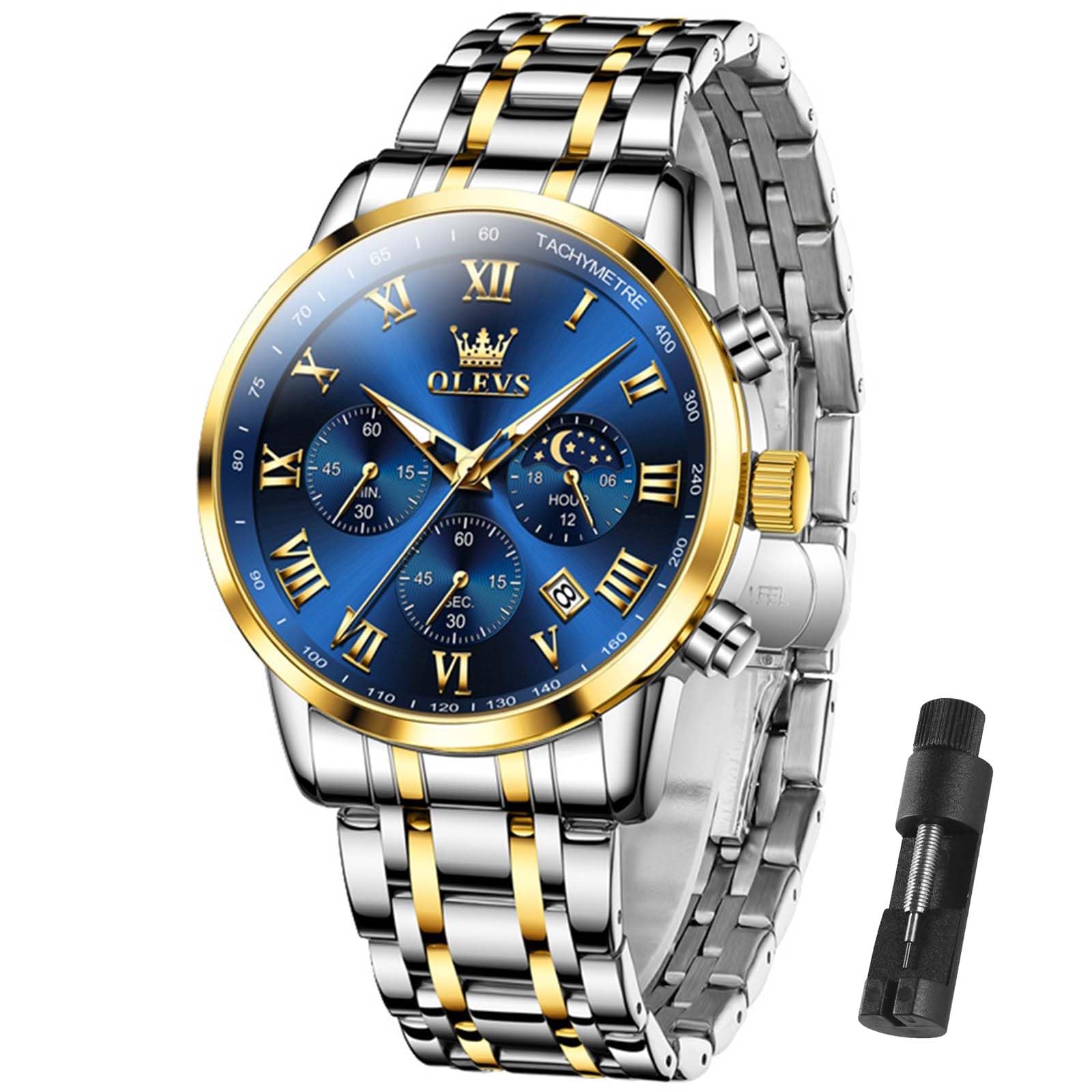 OLEVS Men's Watches Classic Silver Modern Men's Watch Two-Tone Stainless Steel B