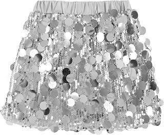Miipat Glitter Sequin Skirt for Girls Glitter Mini Skirt with Elastic Waist Pencil Skirt for Party