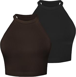 Sunzel Women's Ribbed Halterneck High Neck Seamless Camisole Sleeveless Crop Tank Tops