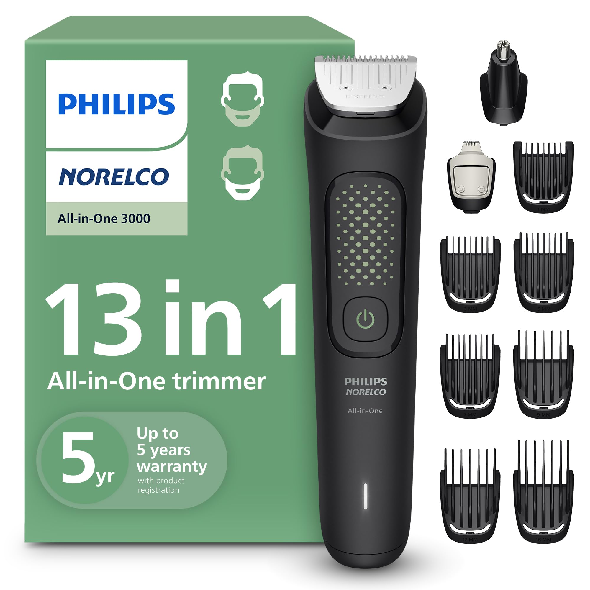 Philips Norelco All-in-One 3000 13-in-1 Trimmer, Face & Hair, Steel Blades | Men