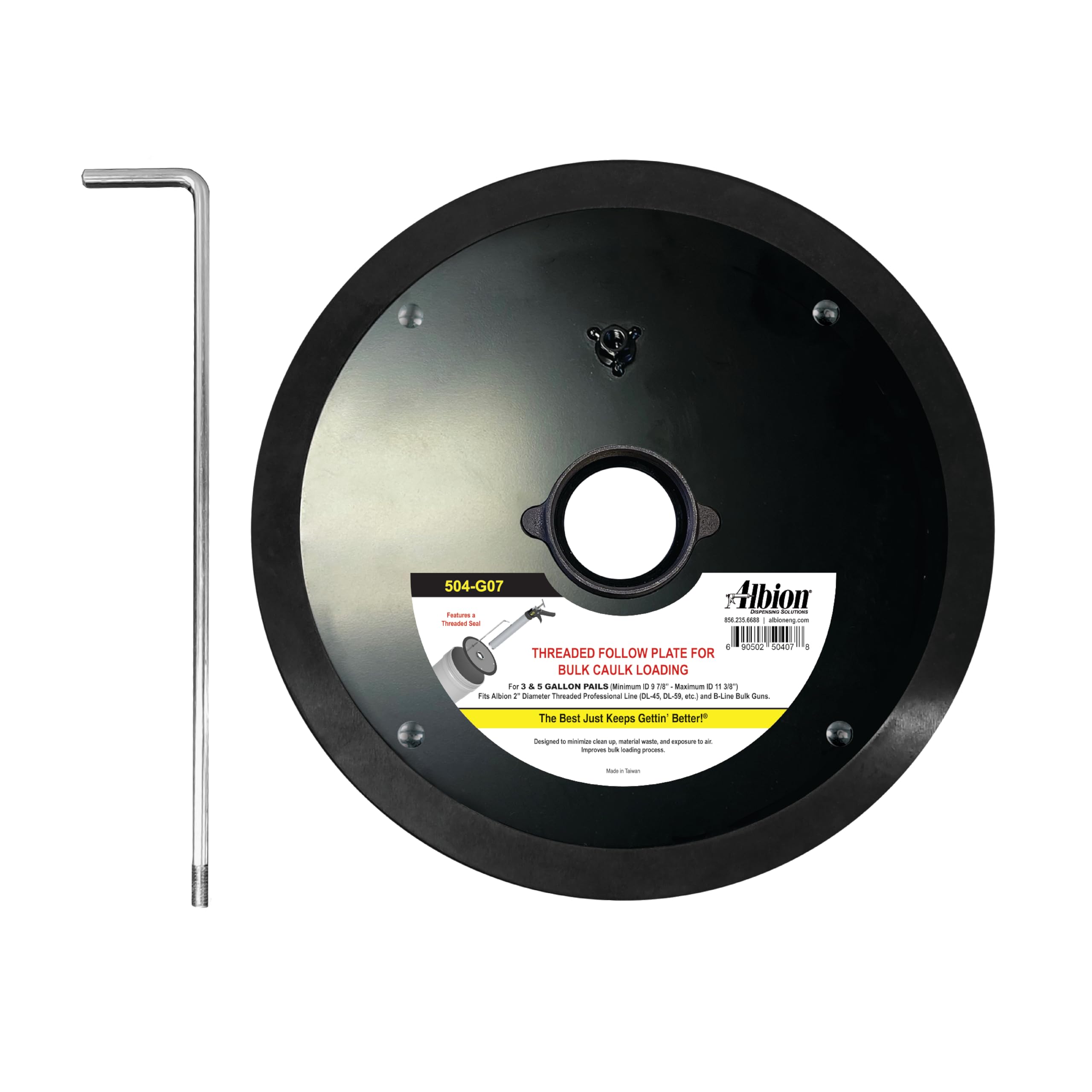 Albion Engineering 504-G07 Threaded Follow Plate for 5 Gallon Pail