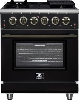 Massimo 30-inch Gas Range in Black, 5 burners, 68,000 BTU, 4.32 cu. ft., Air Fryer, Griddle