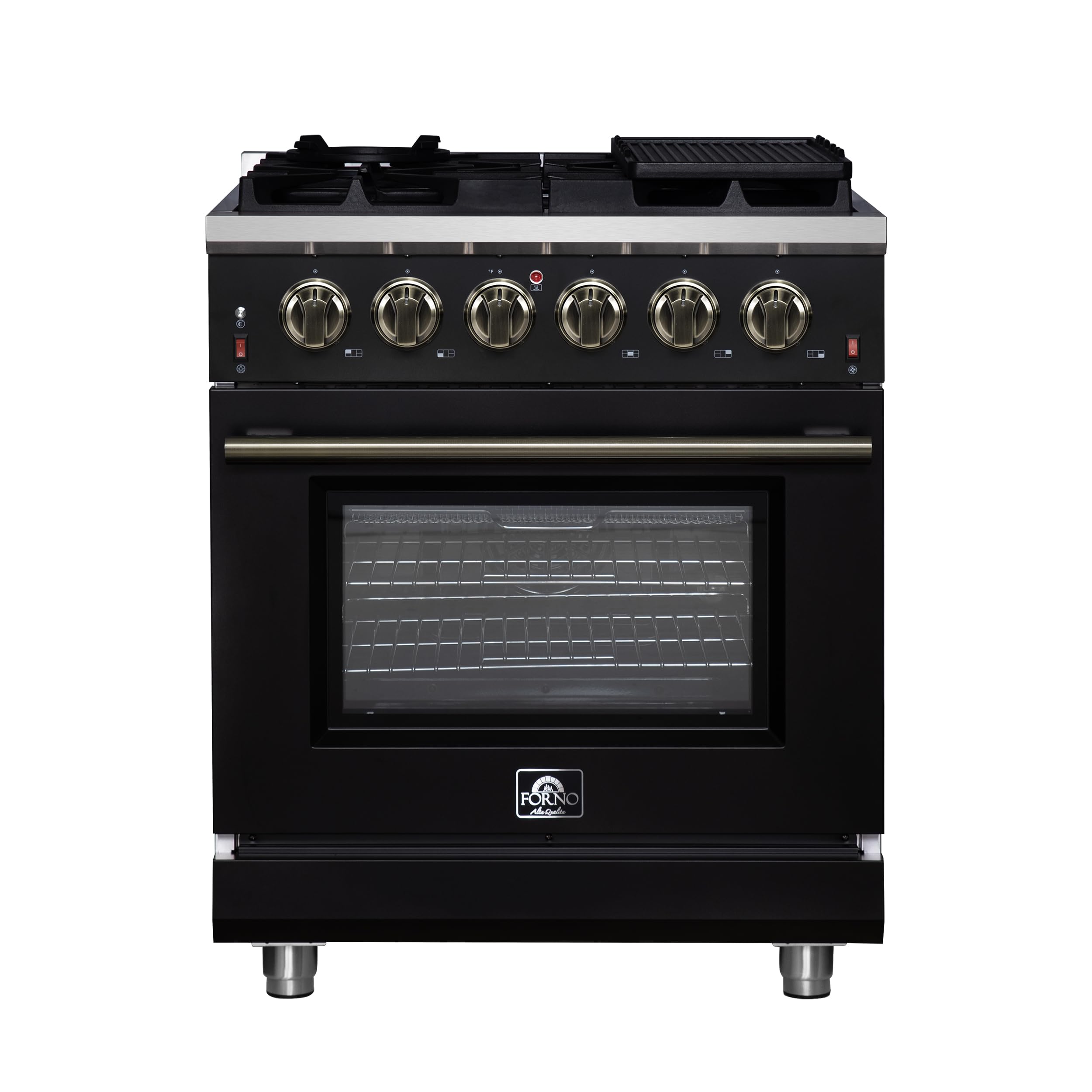 Massimo 30-inch Gas Range in Black, 5 burners, 68,000 BTU, 4.32 cu. ft., Air Fry