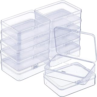 Satinior 12 Pack Clear Plastic Bead Storage Container, 4.5 x 3.3 x 1.2 Inch | Bead Containers Box with Hinged Lid for Small Items, Beads, Jewelry, Crafts, and More
