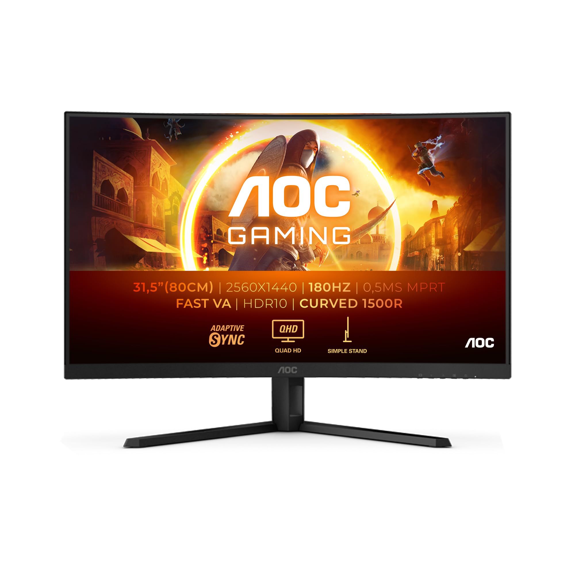 AOC Gaming CQ32G4VE - 32 Inch QHD Curved Monitor, 180Hz, Fast VA, 1ms GtG, HDR10