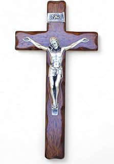 La Balestra Crocifisso da Parete - Artigianale Made in Italy Cristo e INRI Placcati Argento 999 - Crocifissi da Parete in Legno, Cura e Precisione dei dettagli di Gesù Crocifisso - 25 x 14cm