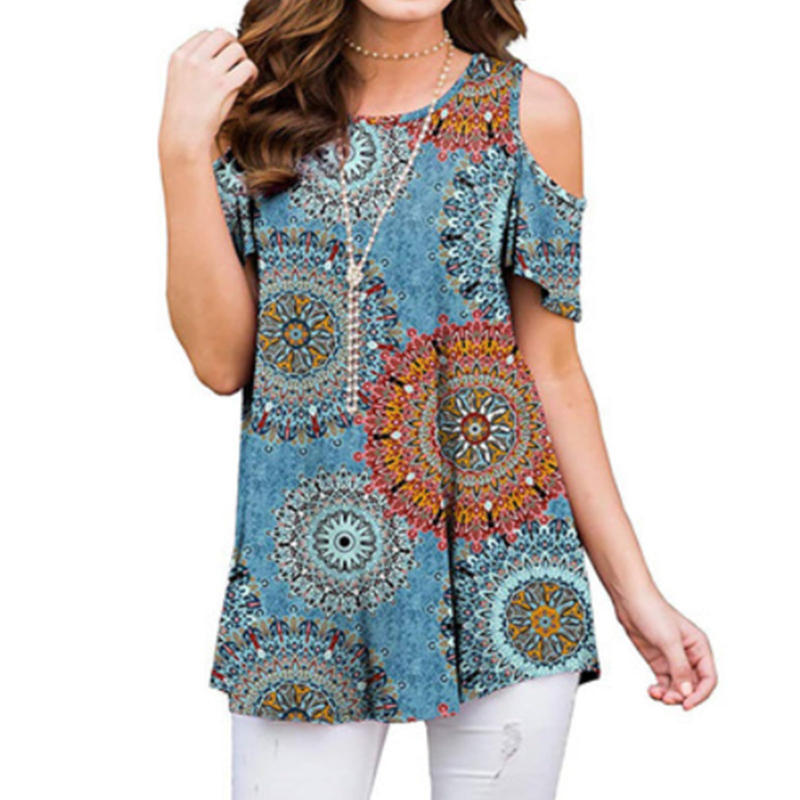 Women Off Shoulder Blouse Short Sleeve Casual Loose Fit Summer Spring