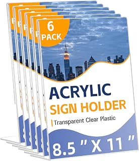 Acrylic Sign Holder 8.5x11, 6 Pack Clear L-Shape Display Stand – Tabletop Solution for Menus, Flyers & Papers, Ideal for Restaurants, Stores & Offices