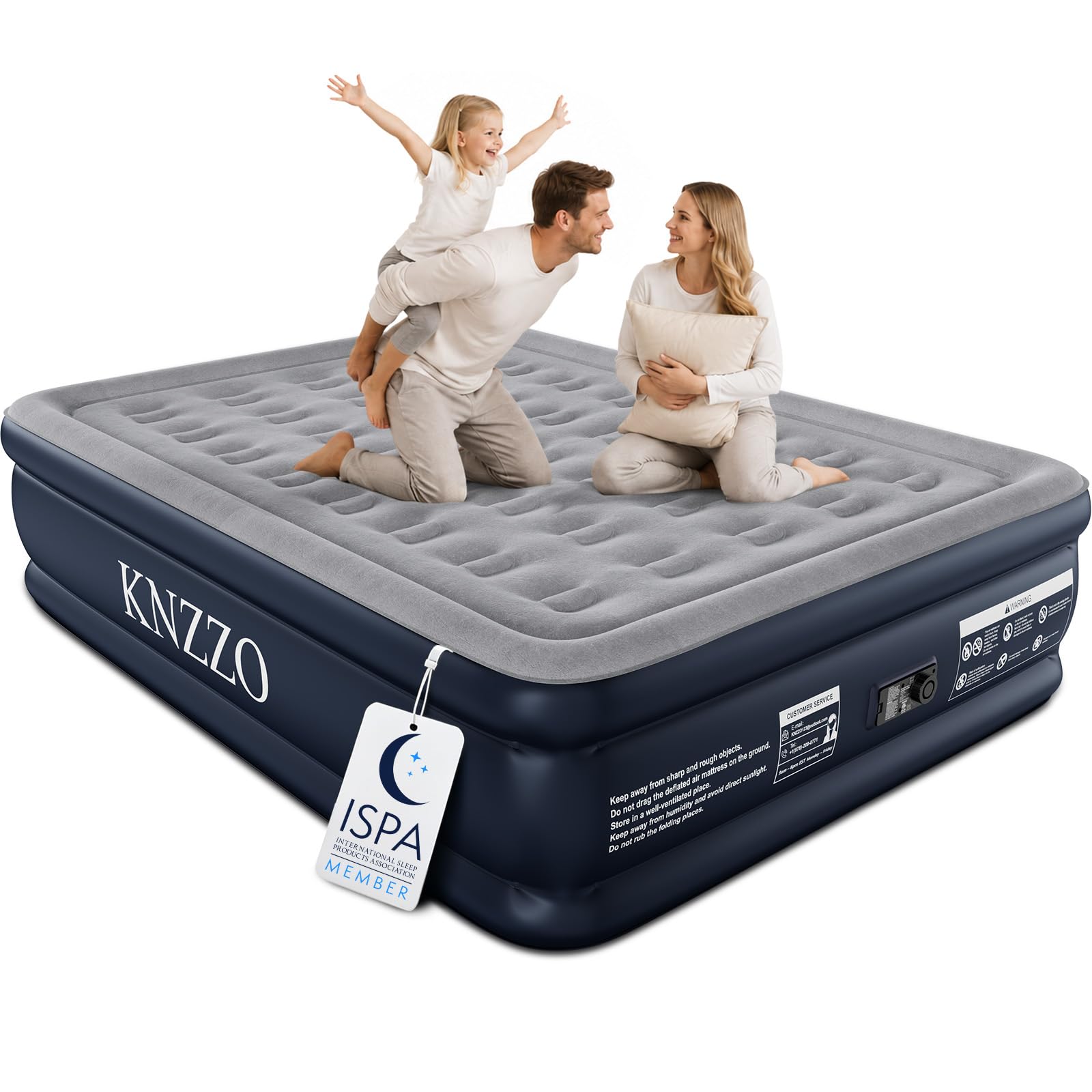 KNZZO Queen Air Mattress with Built in Pump, 18 Inch Inflatable Bed, 800lb | Coil-Beam Support Blow Up Mattress, 35% Thicker Pvc, 3 Mins Inflation, Soft Water/Leakproof Flocked Top, 10-Year Support